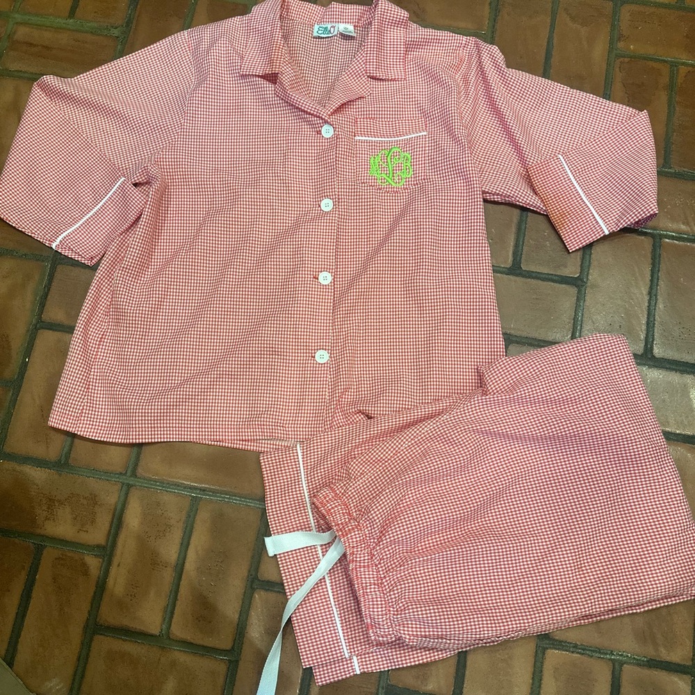 Monogrammed Ladies Red Gingham PJ’s Gingham Loungers Sz XL